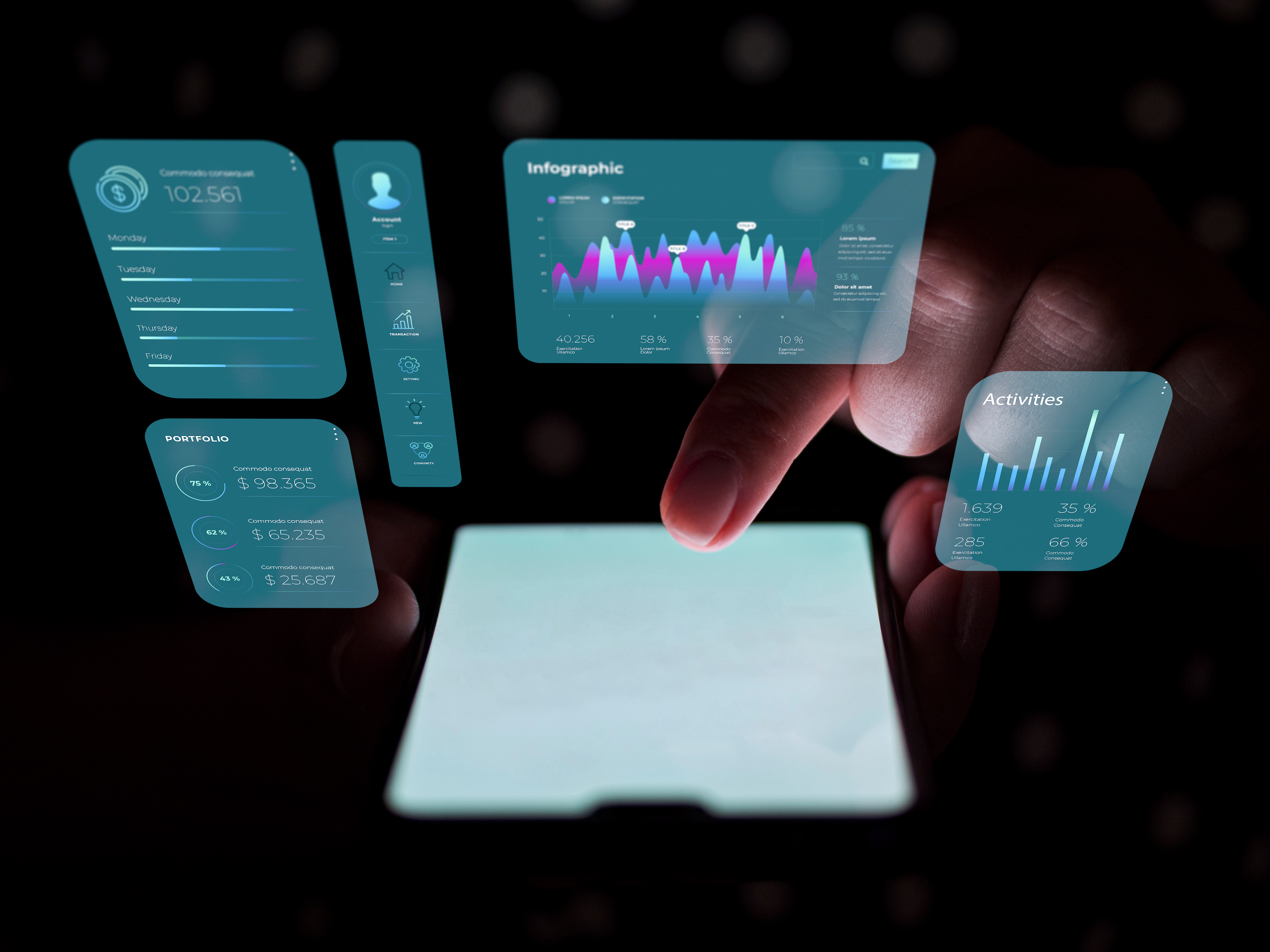 Futuristic digital analytics technology interface